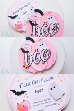 three halloween themed birthday party favors on plates