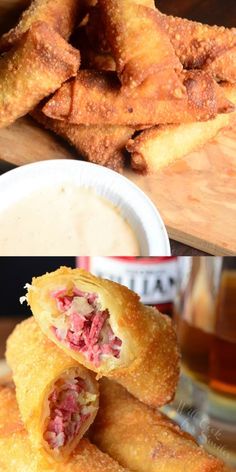 there are several different types of food on this plate and in the middle one is fried