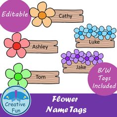 flower name tags with flowers on them