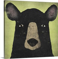 a black bear's face is shown on a green background