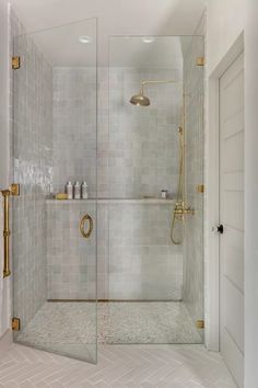 a walk in shower sitting next to a bathroom sink