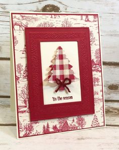 Elegant Christmas Card using Toile Tidings DSP, PineTree Punch, and the Heirloom Frames Dies and Embossing Folders. All products are Stampin' Up! Christmas Cards Handmade Kids, Christmas Cards Drawing, 3d Collage, Christmas Tree Cards