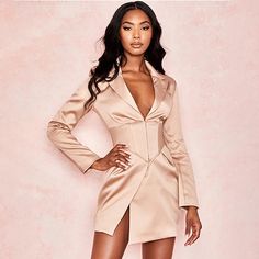 LONG SLEEVE V NECK EMPIRE WAIST BLAZER DRESS on Storenvy Highschool Fashion, Tux Dress, Slim Suit, Dresses Bodycon, Satin Corset, Club Party Dresses, Dresses Designer, Womens Style, Flattering Dresses