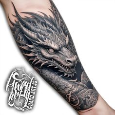 #dragontattoo #armtattoo #realistic tattoo #blackandgreytattoo #dragonart #mythicalcreatures #inkedmen #tattoodesign #boldtattoo #arm sleeve Realism Dragon Tattoo, Dragon Arm Tattoo, Black And Grey Realism, Dragon Tattoo Arm, Fierce Dragon, D Tattoo