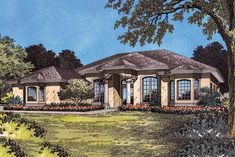 this is an artist's rendering of the front elevation of these luxury home plans