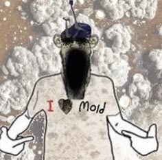 a drawing of a man with an i love mold on his shirt and hands in front of him