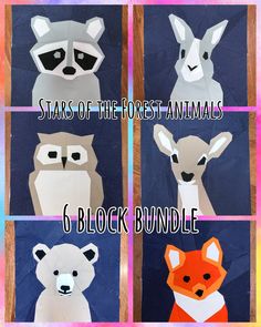 four pictures of different animals made out of paper with the text stars of theirest animals 6 block bundle