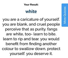 a white and blue poster with the words, your result white you are a caricature of yourself