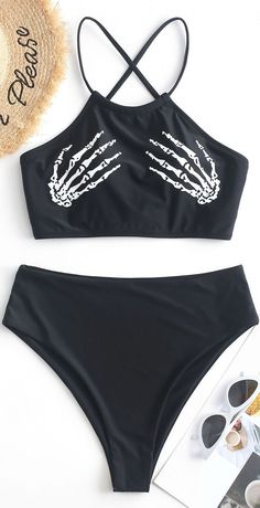 Cute Tankinis, Hand Skeleton, Swimsuits Outfits, Womens Tankini, Tankini Swimsuit, Halloween Vibes, Cute Bathing Suits, Skeleton Hands, Cute Swimsuits