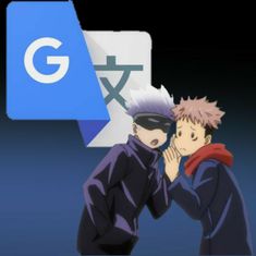 two people standing next to each other in front of a google logo