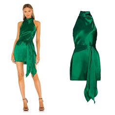 Luxe Silk Provides An Elegant Sheen To Amanda Uprichard's Sandrine Minidress. This Piece Is Designed With A Halterneck And An Accentuating Tie At The Waist. Halterneck Sleeveless Back Zip 100% Silk Dry Clean Made In Usa Size M, Nwt. Gorgeous Dress!! Fitted Green Silk Cocktail Dress, Green Satin Short Dress, Green Dresses Short, Short Satin Dress, Silk Halter Dress, Amanda Uprichard Dress, Dress Date Night, Amanda Dress, Silk Shift Dress