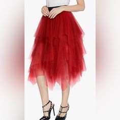 Never Worn, Sheer Tutu Skirt. Chic Layered Party Bottoms, Elegant Layered Bottoms For Summer, Elegant Layered Summer Bottoms, Red Summer Tulle Petticoat, Summer Red Tulle Petticoat, Layered Skirt For Party, Layered Skirt For Spring Party, Layered Long Skirt For Party, Layered Bottoms For Spring Party