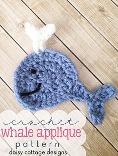 a crochet whale applique is shown with the words, cracket whale applique pattern