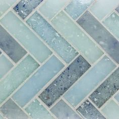 Fluid Herringbone Glass Tile B Blend for kitchen and bathroom Light Blue Backsplash Kitchen, Light Blue Backsplash, Blue Backsplash Kitchen, Bathroom Shower Floor, Beach House Bathroom, Recycled Tile, Blue Backsplash, Painted Tile, Pool Tiles