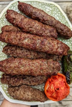 A close up of koobideh kabobs with a grilled tomato and grilled jalapeno on the plate. Sumac Salad, Sumac Onions, Eid Recipes, Eid Food, Baked Bbq Chicken