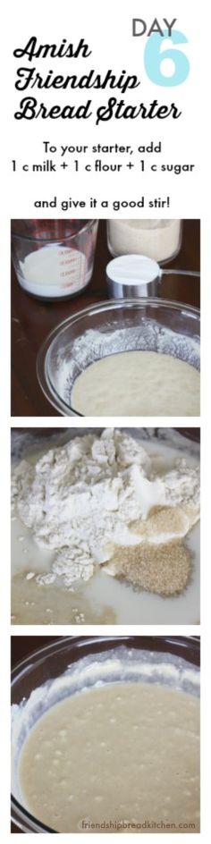 the steps to make bread batter in a bowl with flour on top and ingredients below