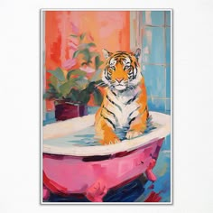 PRICES MAY VARY. 🐅Tiger in Bathtub Wall Art: Add a touch of whimsy and humor to your bathroom décor with our delightful tiger in bathtub wall art. Featuring a charming illustration of a tiger enjoying a relaxing soak, this piece brings a playful vibe to any bathroom. Printed on high-quality canvas or paper, it's sure to spark smiles and laughter every time you see it. 🐅Funny Bathroom Wall Decor: Elevate your bathroom's ambiance with our collection of funny bathroom wall decor. From quirky anim Bathroom Jungle, Aesthetic Tiger, Kitsch Aesthetic, 70s Bathroom, Maximalist Bathroom, Tiger Poster, Orange Bathrooms, Preppy Wall Art, Dopamine Decor