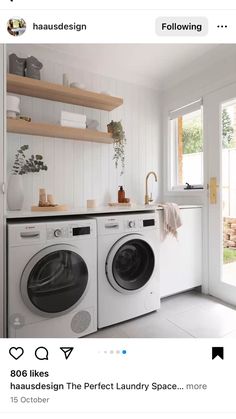 the laundry room is clean and ready to be used by someone in their home,