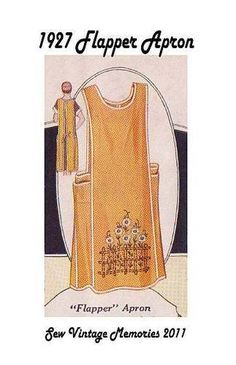 an advertisement for flapper aprons with flowers on the front and back, in yellow