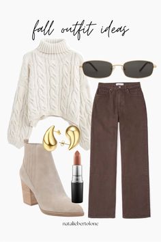 Brown Pants Cream Sweater, Outfit With Brown Sweater, Brown Barrel Pants Outfit, Courdory Pants Outfits Brown, Brown Cargo Pants Outfit Winter, Brown Pants Winter Outfit, Turtleneck Outfits For Women, Brown Pant Outfits For Women, Brown Pants Outfit Winter