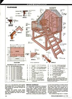 an image of a wooden house with plans on the front and side, as well as instructions