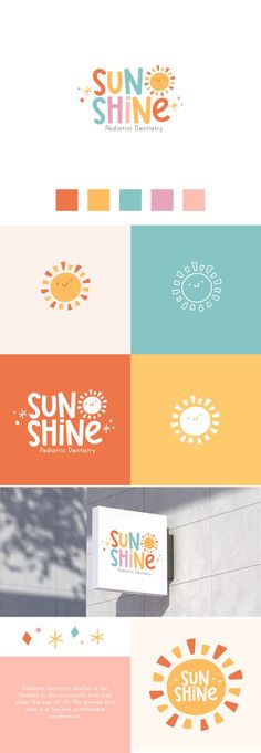 the sun shine logo is shown in different colors and font styles, as well as an image