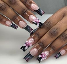 Black Acrylic Nails, Pinterest Nails, Baddie Nails, Nails Now, Nail Candy, School Nails