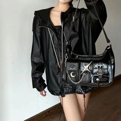 Y2k Black Chain Handbag Style Noir, Black Shoulder Bag