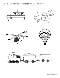 Encercle les moyens de transport "dans les airs" - Activité à imprimer Creche Ideas, Transportation Worksheet, Transportation Preschool, Page 404, Activity Sheets, Kindergarten Worksheets, Quiet Book, Transportation