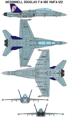 three fighter jets are shown side by side in blueprints and on separate sides