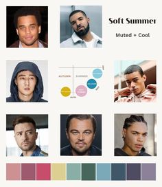 Soft summer color palette for men Cladwell Color Palettes, Soft Summer Men Outfit, Light Summer Color Palette Men, Soft Summer Mens Outfits, Mens Summer Color Palette, Soft Summer Men Color Palettes, Soft Summer Color Palette Men, Soft Summer Outfits Men, Soft Summer Examples