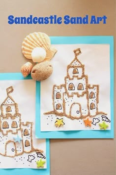 sand castle and seashells are on the beach art project for kids to make