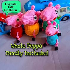 three peppa dolls are posed next to each other