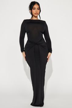 Catarina Slick Maxi Dress - Black Black Formal Dress Long Classy, Long Black Dress Formal, Fashion Nova Black Dress, Black Dress Formal, Mock Neck Dress, Twist Knot, Long Black Dress, Mid Dresses, Dress Zipper