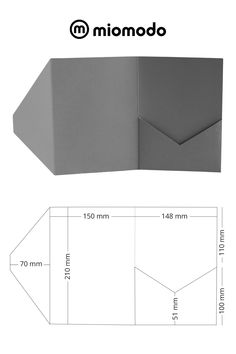 an open envelope is shown with measurements for the front and back side, as well as the