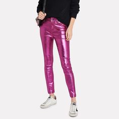 Rta Metallic Leather Magenta Pants Modern Metallic Bottoms For Party, Modern Metallic Party Bottoms, Chic Pink Leather Pants For Party, Chic Pink Leather Pants For Spring, Magenta Pants, Metallic Bodysuit, Metallic Pants, Sequin Pants, Leather Pant