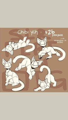 an animal character sheet with various poses and expressions for each character, including the cat