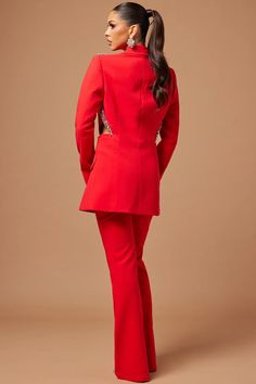 Claire Embellished Suit Set - Red | Fashion Nova, Luxe | Fashion Nova Embellished Suit, Embellished Blazer, Women Suits, Blazer Set, Party Gown, Side Cuts, Suit Set, Party Gowns, Luxe Fashion