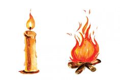 a drawing of a burning candle and some sticks