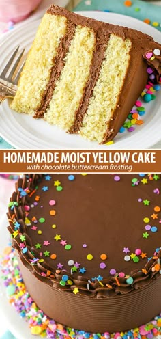 2 Layer Yellow Cake Recipe, Yellow Cake Mix Into Chocolate, Moist Birthday Cake Recipe, Easy Yellow Cake Recipe, Chocolate Frosting Cake, Best Yellow Cake Recipe, Yellow Cake With Chocolate Frosting, Life Love And Sugar, Moist Yellow Cakes