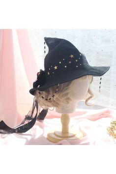 Halloween Handmade Rose Stars Gold Stamping Witch Hat Cottagecore Witch, Anime Witch, Hat Party, 2024 Halloween, Fairytale Fashion, Halloween Witch Hat, Star Magic, Witch Costume, Cosplay Halloween