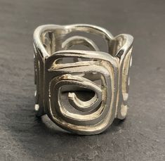 Vintage Sterling Silver Chunky Swirl Band Ring, UK Size L1/2, US Size 5 3/4, EU Size 51, Stamped 925, Band Width 17.8mm, Weight 10.21 Grams, Lovely Condition Vintage Chunky Rings, Ring Inspo Jewelry Silver, Chunky Silver Rings, 21 Grams, Sterling Silver Locket, Chunky Ring, Swirl Ring, Locket Pendant Necklace, Chunky Rings