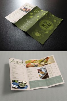 an open brochure is shown on top of a table with food in it