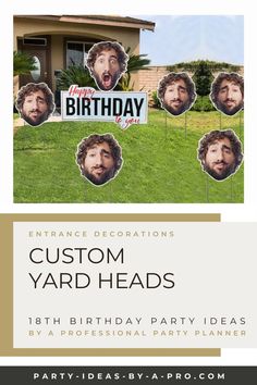 a yard party with the words custom yard heads on it