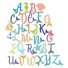 the letters are made up of different colors and font styles, including one for each letter