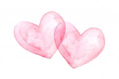 two pink watercolor hearts on white background