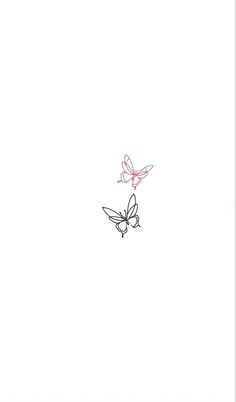 two pink butterflies flying in the sky above each other on a white background with black border