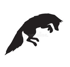 a black and white silhouette of a fox jumping up into the air royalty illustration stock images