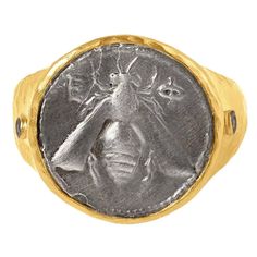 Ancient Bee Coin Ring With Diamond (Comfort Fit), 24kt Yellow Gold And Silver, By Kurtulan Jewellery. Ring Sizes: Sizes In Stock And Available To Ship Right Away: 6 , 7 , 7 1/4 (Us Sizes). All Other Sizes Are Made To Order. Custom Sizes Take Approximately 2-4 Weeks To Ship. Ring Is Handmade In Istanbul, Turkey By Kurtulan Jewellery. About: The Wearing Of A Bee Emblem Can Symbolize A Strong Network Of Unconditional Love And Support. It Is Also Thought To Bring Good Luck, Wealth And Abundance To T Pave Setting Ring, Wealth And Abundance, Simulated Diamond Rings, Diamond Heart Ring, Cat Ring, Coin Ring, Ring With Diamond, Hammered Gold, Love And Support