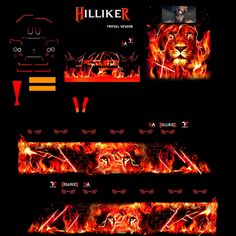 an image of fire and flames with the words illiker written on each side